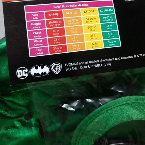 Batman The Riddler Girls Halloween Costume Villain Size M L Green Dress New - Picture 4 of 5